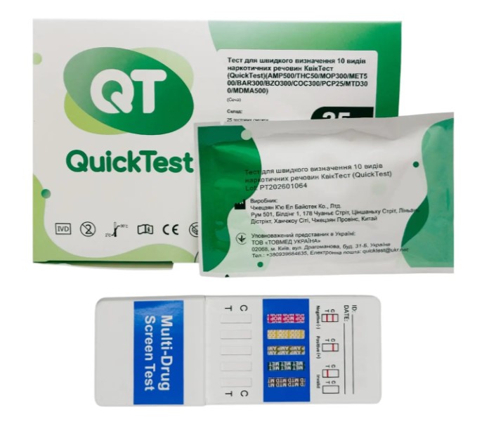 Тест для швидкого визначення 10 видів наркотичних речовин КвікТест (QuickTest)